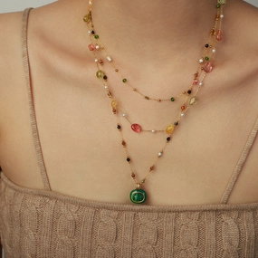 Wholesale Multi-color Natural Stone Beaded Design Titanium Steel Necklace