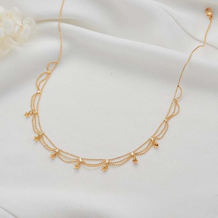 Wholesale Multi-layer 14K Gold DIY Tassel Pearl Necklace Clavicle Chain