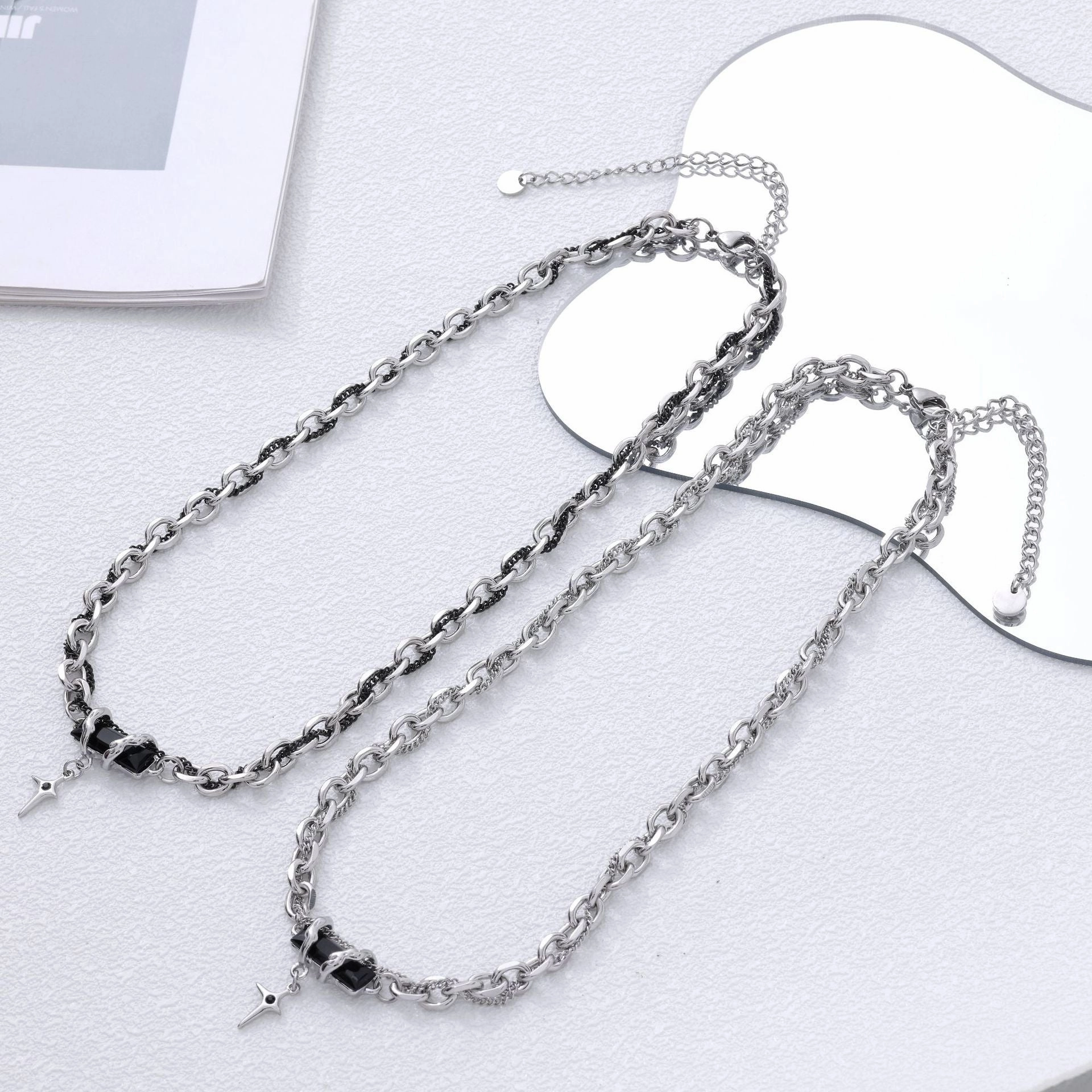 Wholesale multi-layer winding black sapphire cross titanium steel necklace