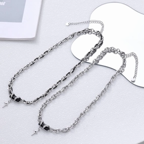 Wholesale multi-layer winding black sapphire cross titanium steel necklace