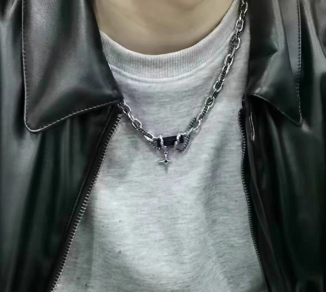 Wholesale multi-layer winding black sapphire cross titanium steel necklace