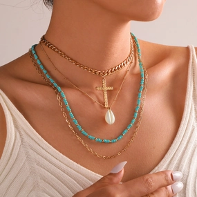 Wholesale Multi-Layered Demi Beads Shell Cross Necklace