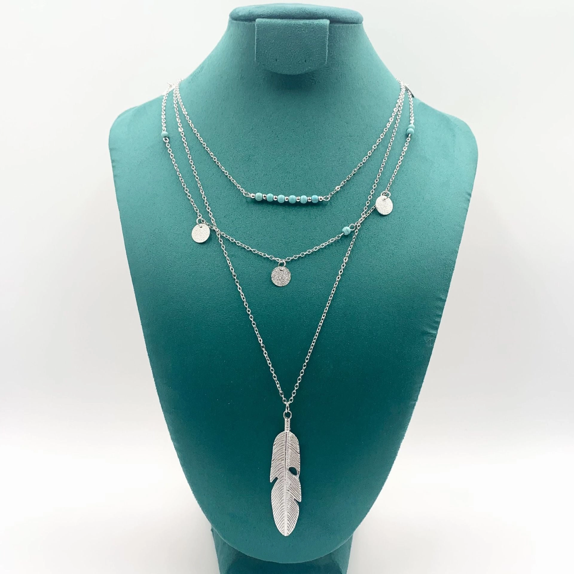 Wholesale Multi-layered Geometric Leaf Alloy Necklace