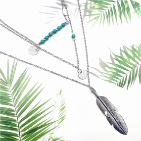 Wholesale Multi-layered Geometric Leaf Alloy Necklace