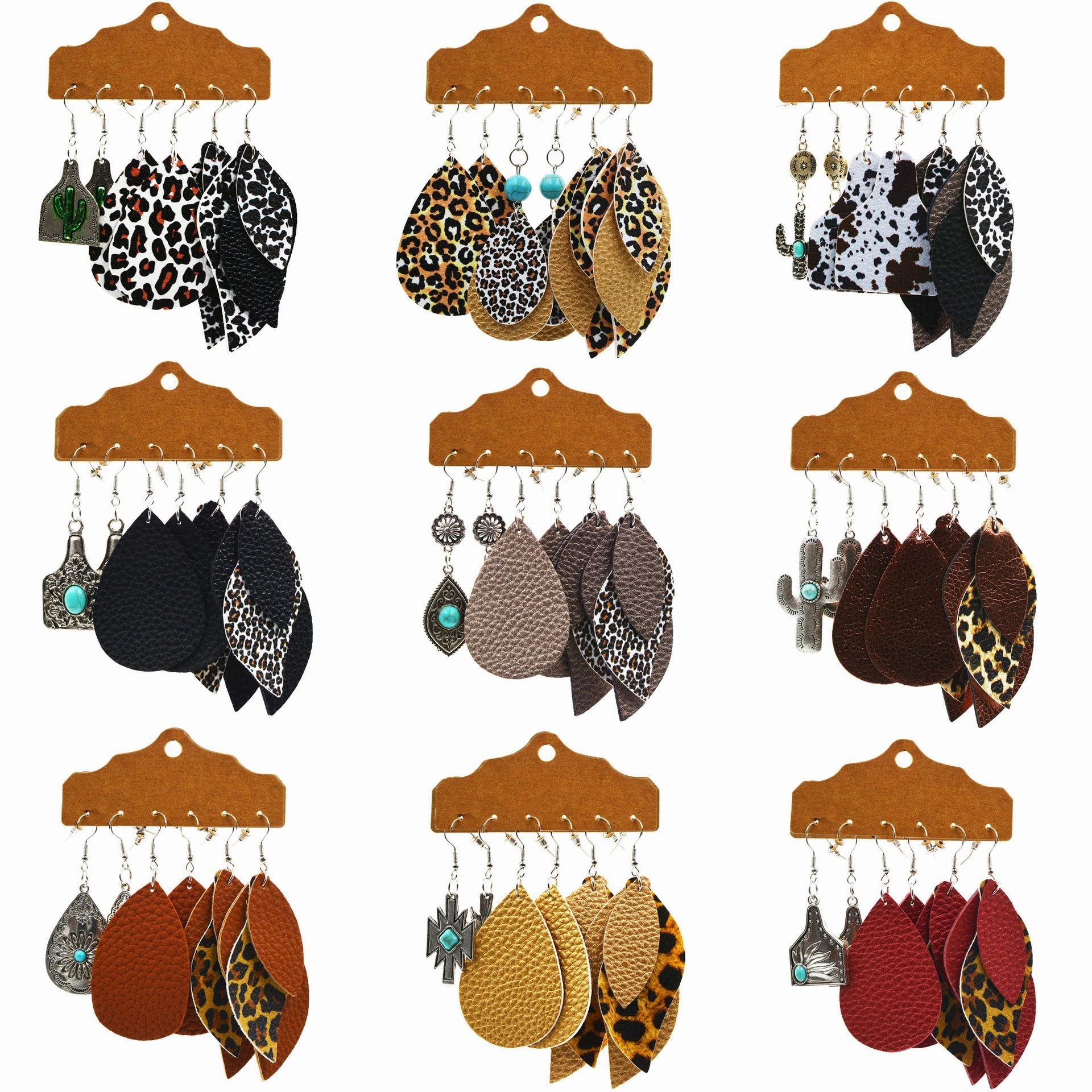 Wholesale Multi-layered Leather Earrings Symmetrical Love Earrings