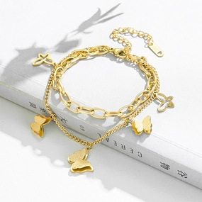 Wholesale Multi-layered Rose Gold Butterfly Bracelet