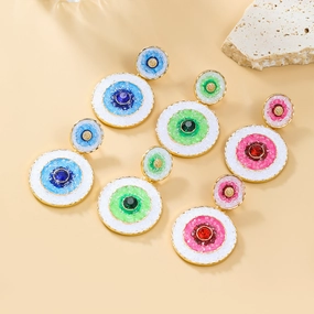 Wholesale Multi-Layered Round Color Block Devil's Eye Boho Earrings