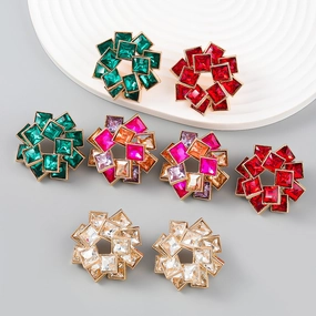 Wholesale Multi-layered Square Rhinestone Pinwheel-shaped Alloy Diamond Earrings