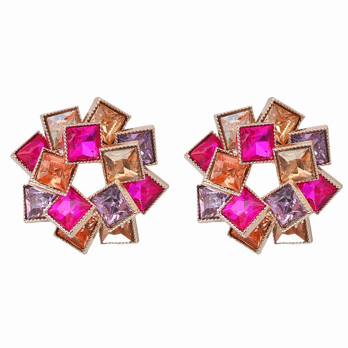 Wholesale Multi-layered Square Rhinestone Pinwheel-shaped Alloy Diamond Earrings