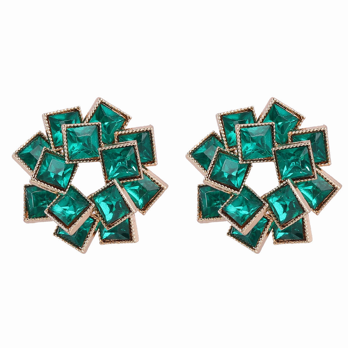 Wholesale Multi-layered Square Rhinestone Pinwheel-shaped Alloy Diamond Earrings