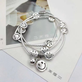 Wholesale Multi-Layered Triple Circle Bell Smiley Alloy Bracelet