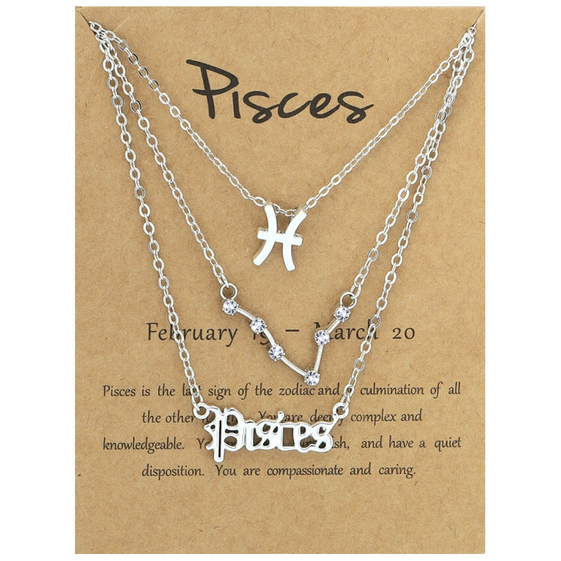 Wholesale Multi-layered Twelve Zodiac Signs Stainless Steel Necklace Set