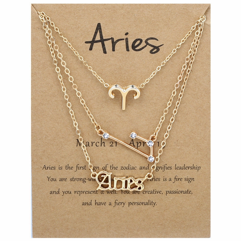 Wholesale Multi-layered Twelve Zodiac Signs Stainless Steel Necklace Set