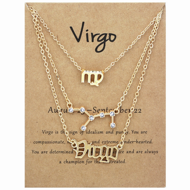 Wholesale Multi-layered Twelve Zodiac Signs Stainless Steel Necklace Set