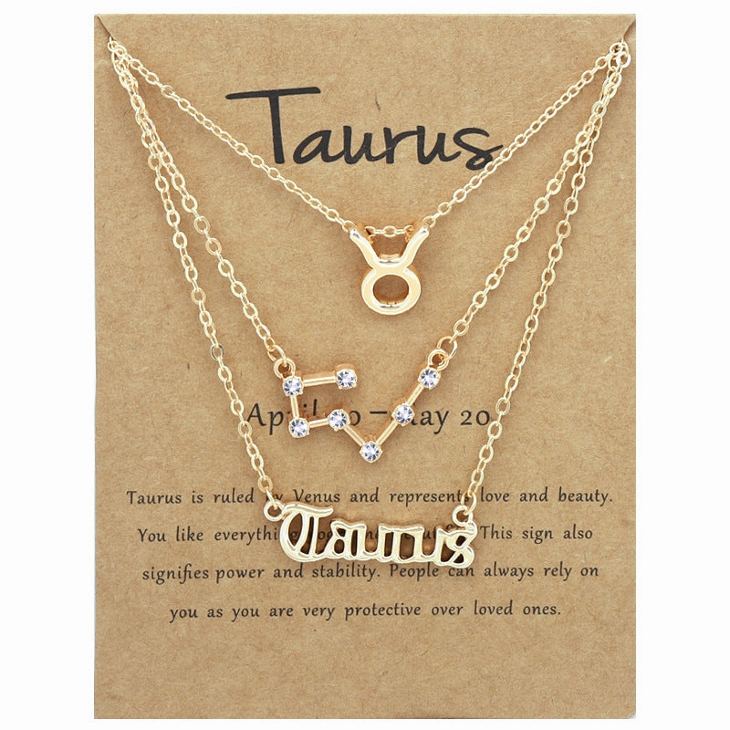 Wholesale Multi-layered Twelve Zodiac Signs Stainless Steel Necklace Set