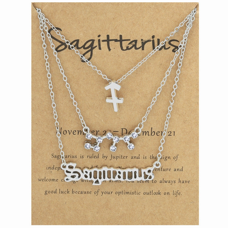 Wholesale Multi-layered Twelve Zodiac Signs Stainless Steel Necklace Set