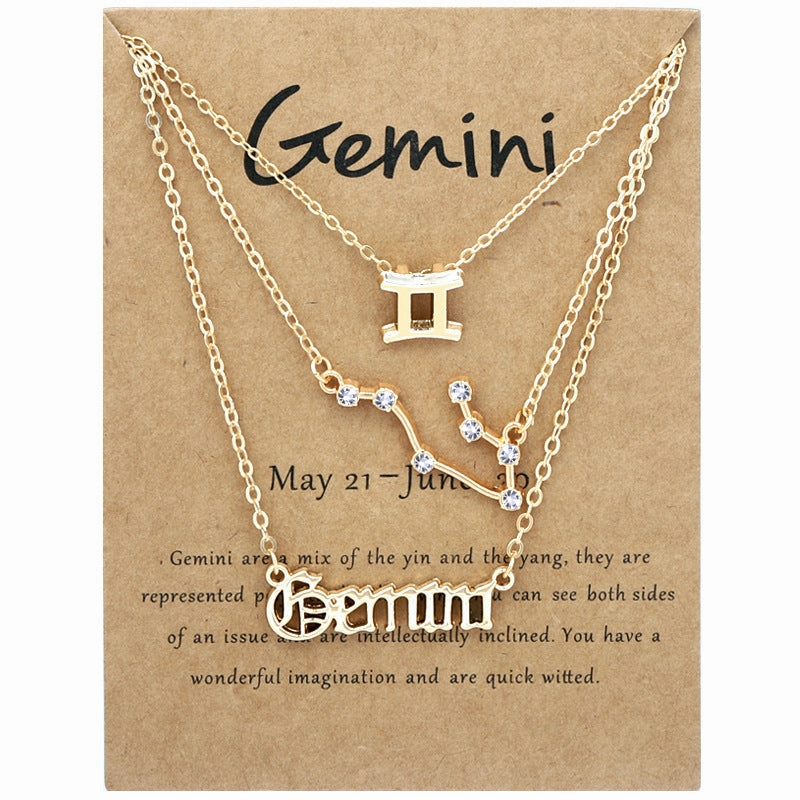 Wholesale Multi-layered Twelve Zodiac Signs Stainless Steel Necklace Set
