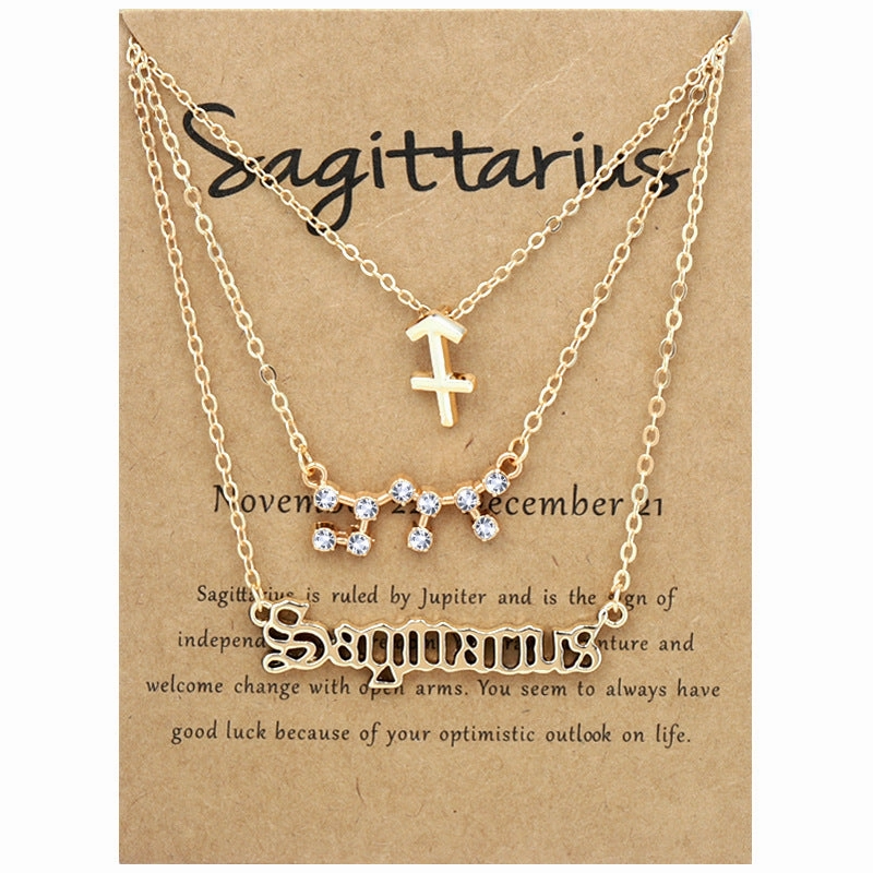 Wholesale Multi-layered Twelve Zodiac Signs Stainless Steel Necklace Set