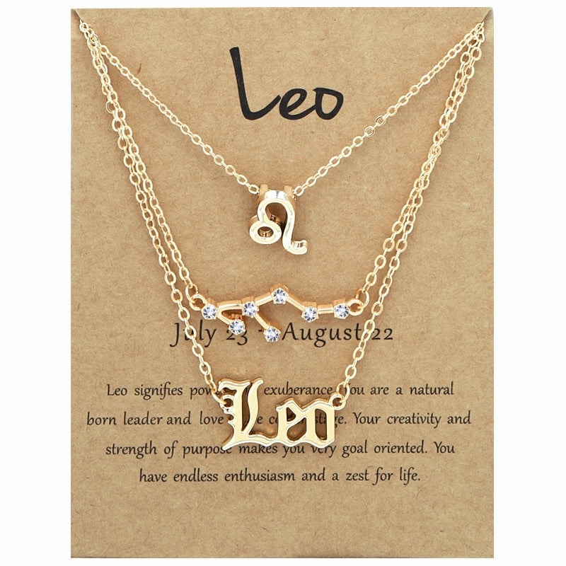 Wholesale Multi-layered Twelve Zodiac Signs Stainless Steel Necklace Set