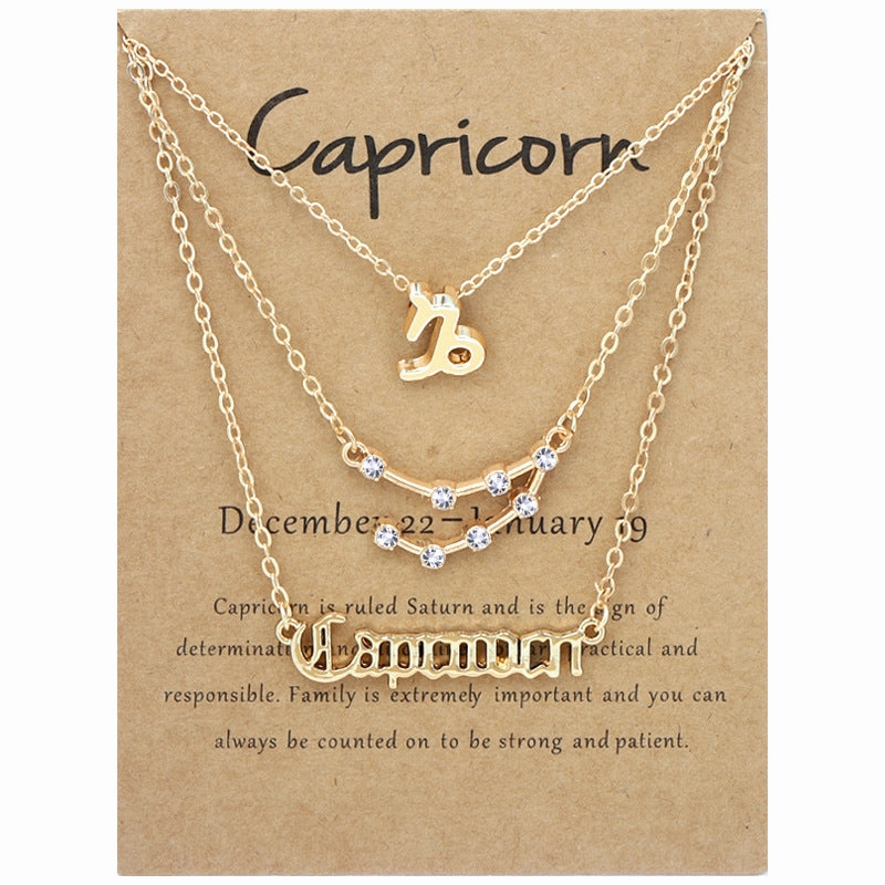 Wholesale Multi-layered Twelve Zodiac Signs Stainless Steel Necklace Set