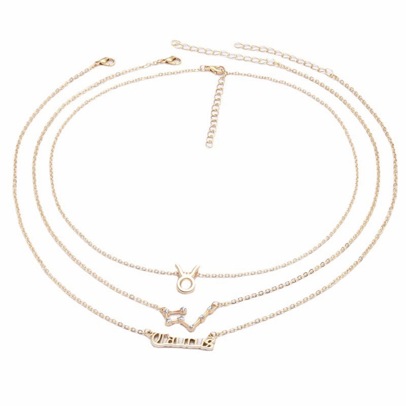 Wholesale Multi-layered Twelve Zodiac Signs Stainless Steel Necklace Set