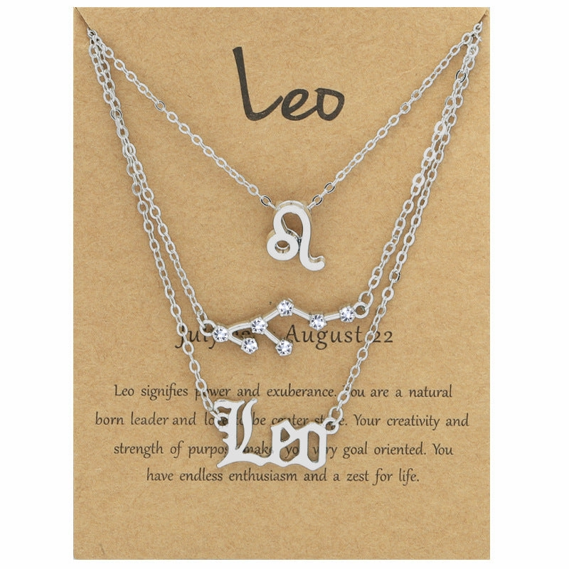 Wholesale Multi-layered Twelve Zodiac Signs Stainless Steel Necklace Set