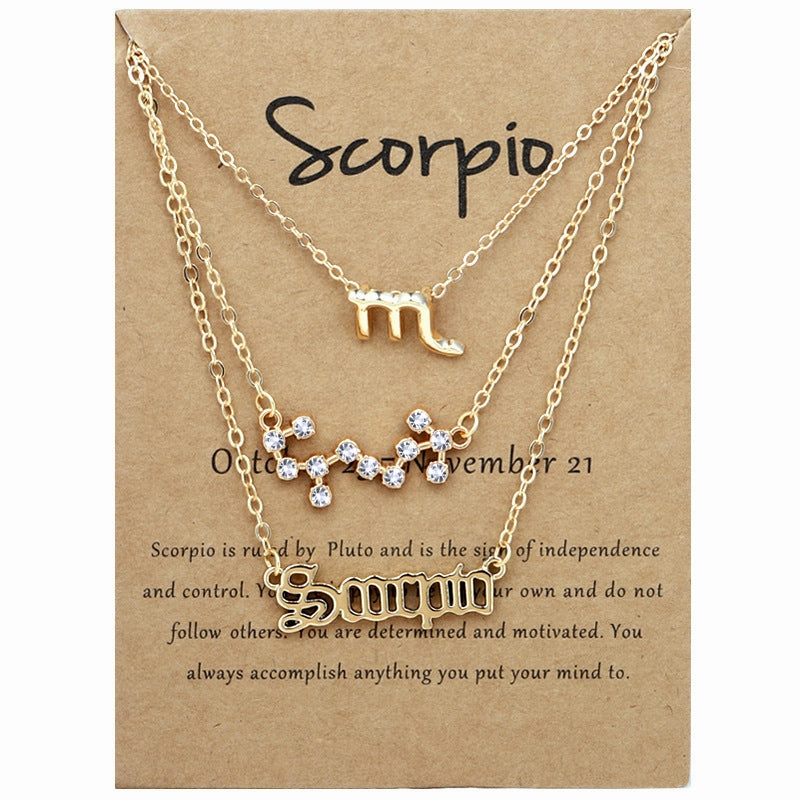 Wholesale Multi-layered Twelve Zodiac Signs Stainless Steel Necklace Set
