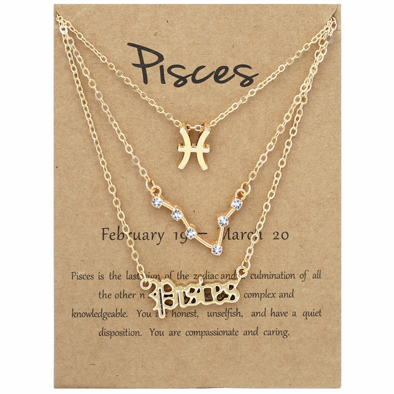 Wholesale Multi-layered Twelve Zodiac Signs Stainless Steel Necklace Set