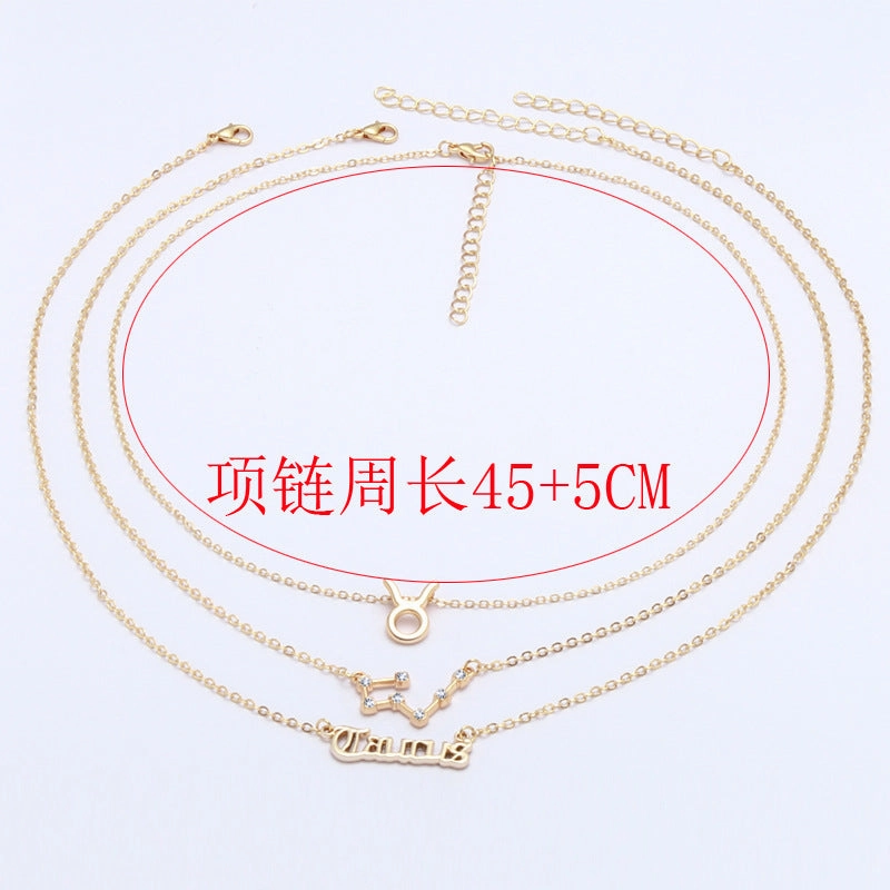 Wholesale Multi-layered Twelve Zodiac Signs Stainless Steel Necklace Set