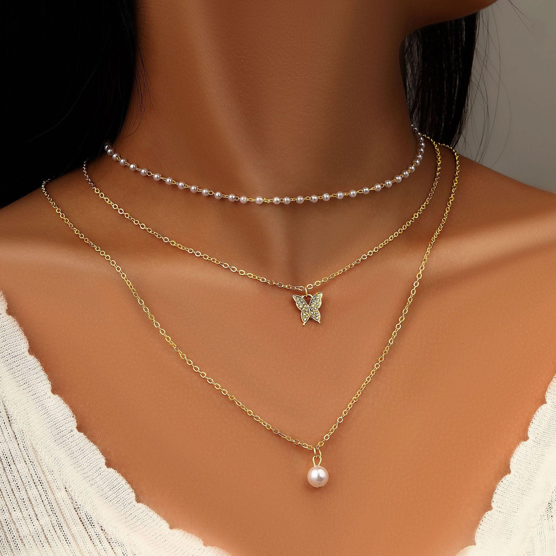 Wholesale Multi-Layered Wearing Cross Star Moon Butterfly Pendant Alloy Necklace