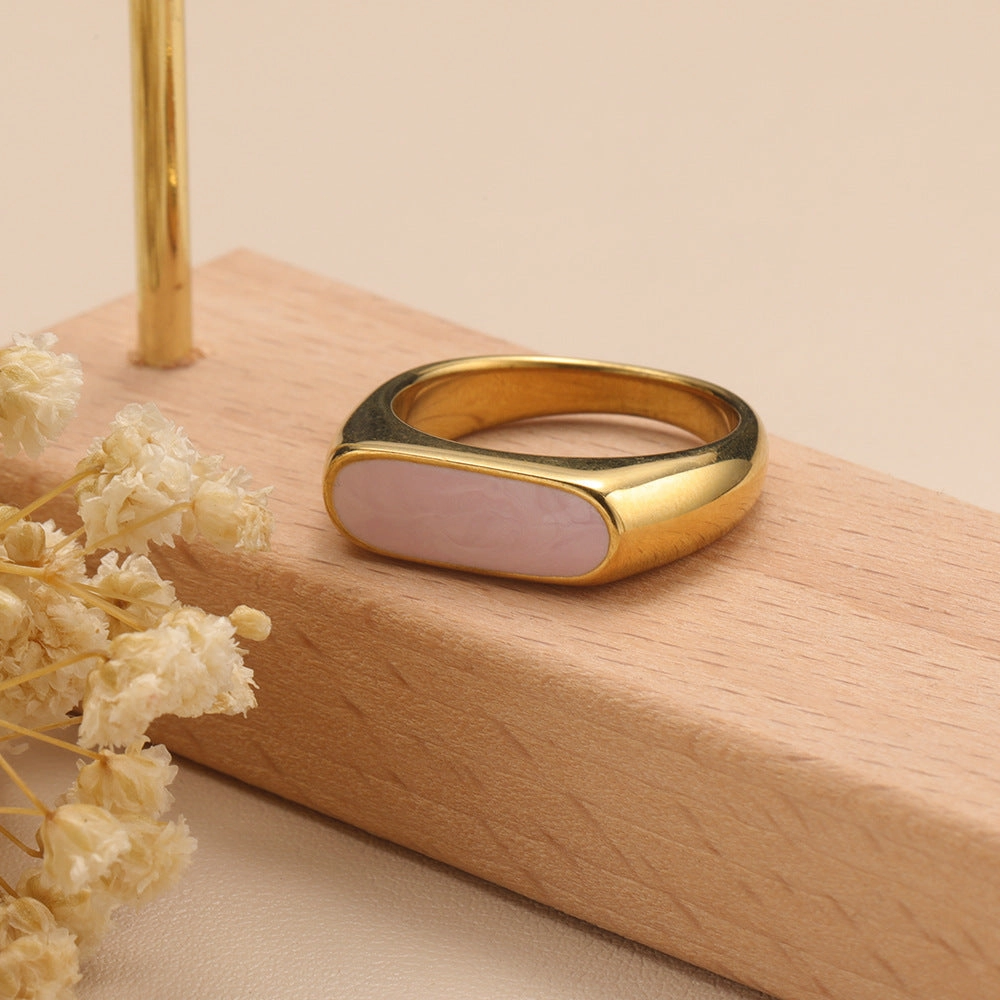 Wholesale Multicolor Oil Drop Geometric Titanium Steel Gold Plated Ring