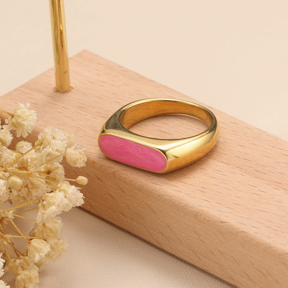 Wholesale Multicolor Oil Drop Geometric Titanium Steel Gold Plated Ring