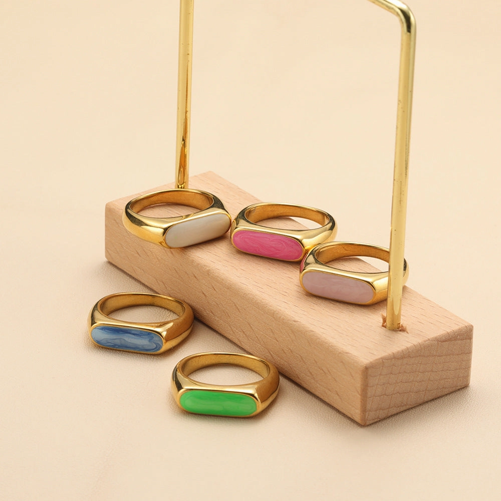 Wholesale Multicolor Oil Drop Geometric Titanium Steel Gold Plated Ring