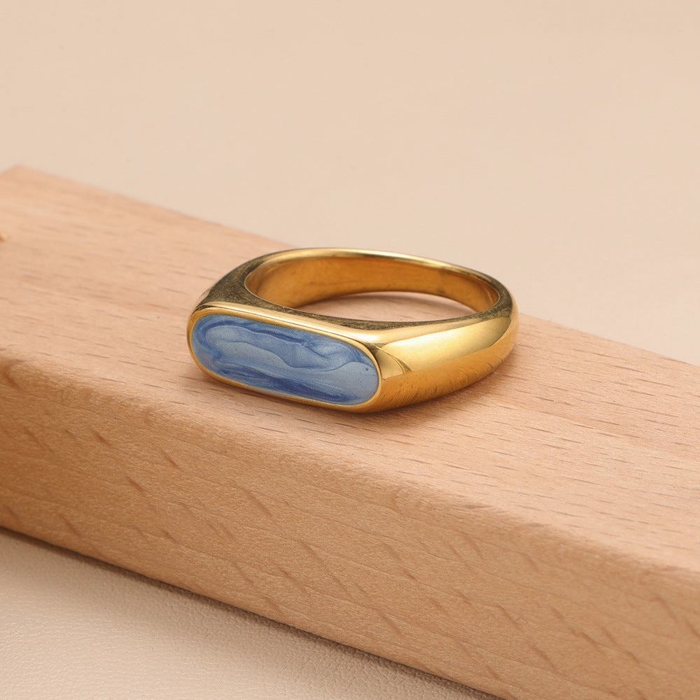 Wholesale Multicolor Oil Drop Geometric Titanium Steel Gold Plated Ring
