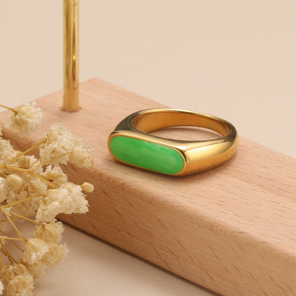 Wholesale Multicolor Oil Drop Geometric Titanium Steel Gold Plated Ring