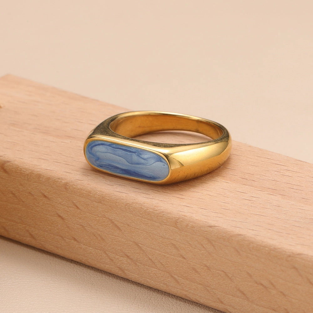 Wholesale Multicolor Oil Drop Geometric Titanium Steel Gold Plated Ring