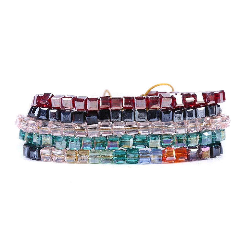 Wholesale Multicolor Square Faceted Glass Beads Bracelet