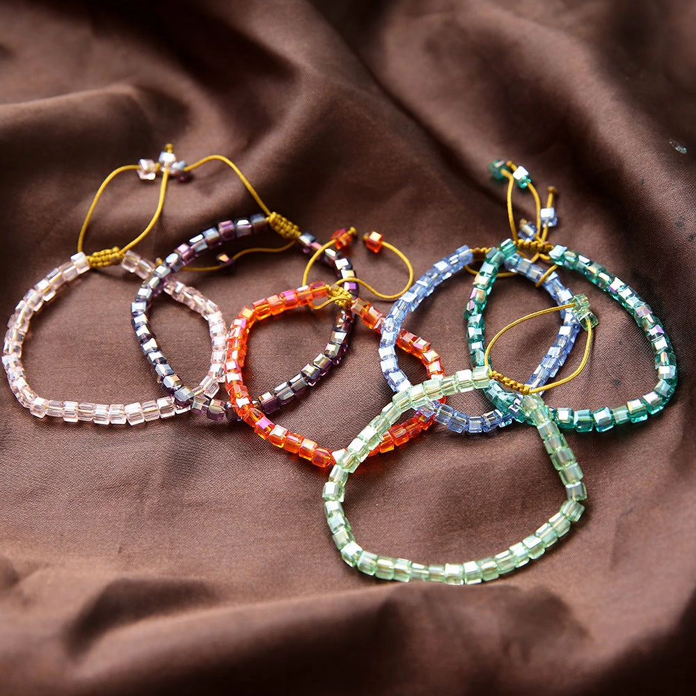 Wholesale Multicolor Square Faceted Glass Beads Bracelet