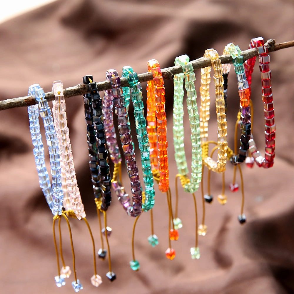 Wholesale Multicolor Square Faceted Glass Beads Bracelet