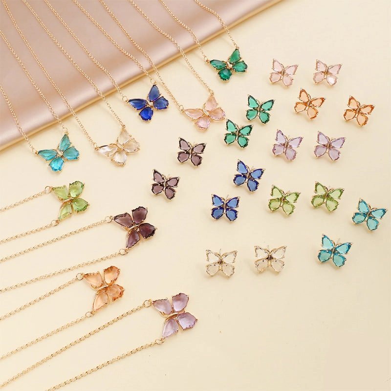 Wholesale Multicolor Zircon Butterfly Necklace