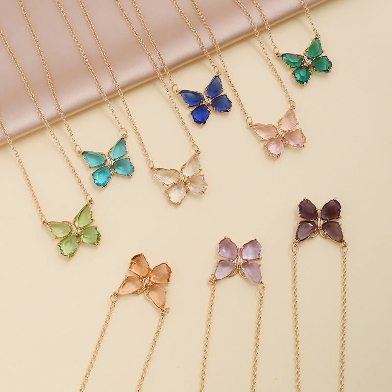 Wholesale Multicolor Zircon Butterfly Necklace