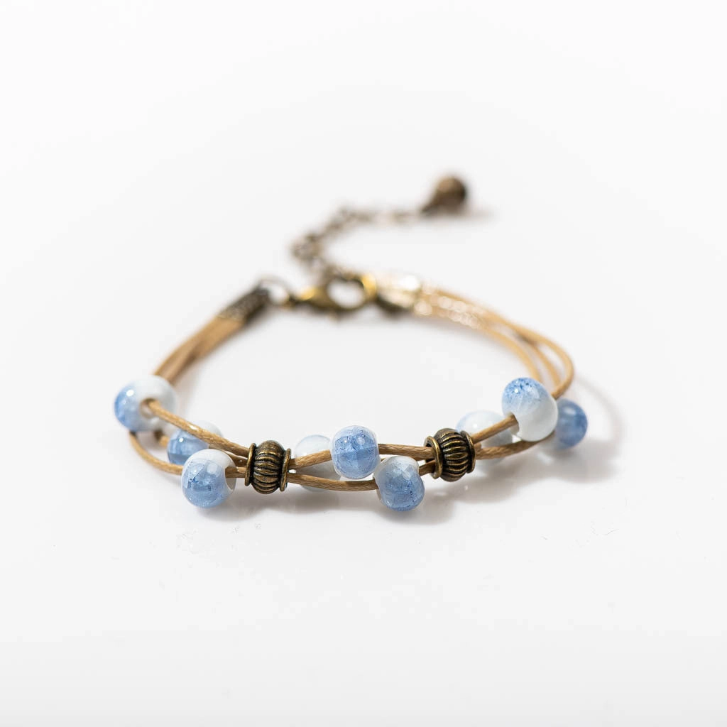 Wholesale Multilayer Braided Glazed Ceramic Bracelet