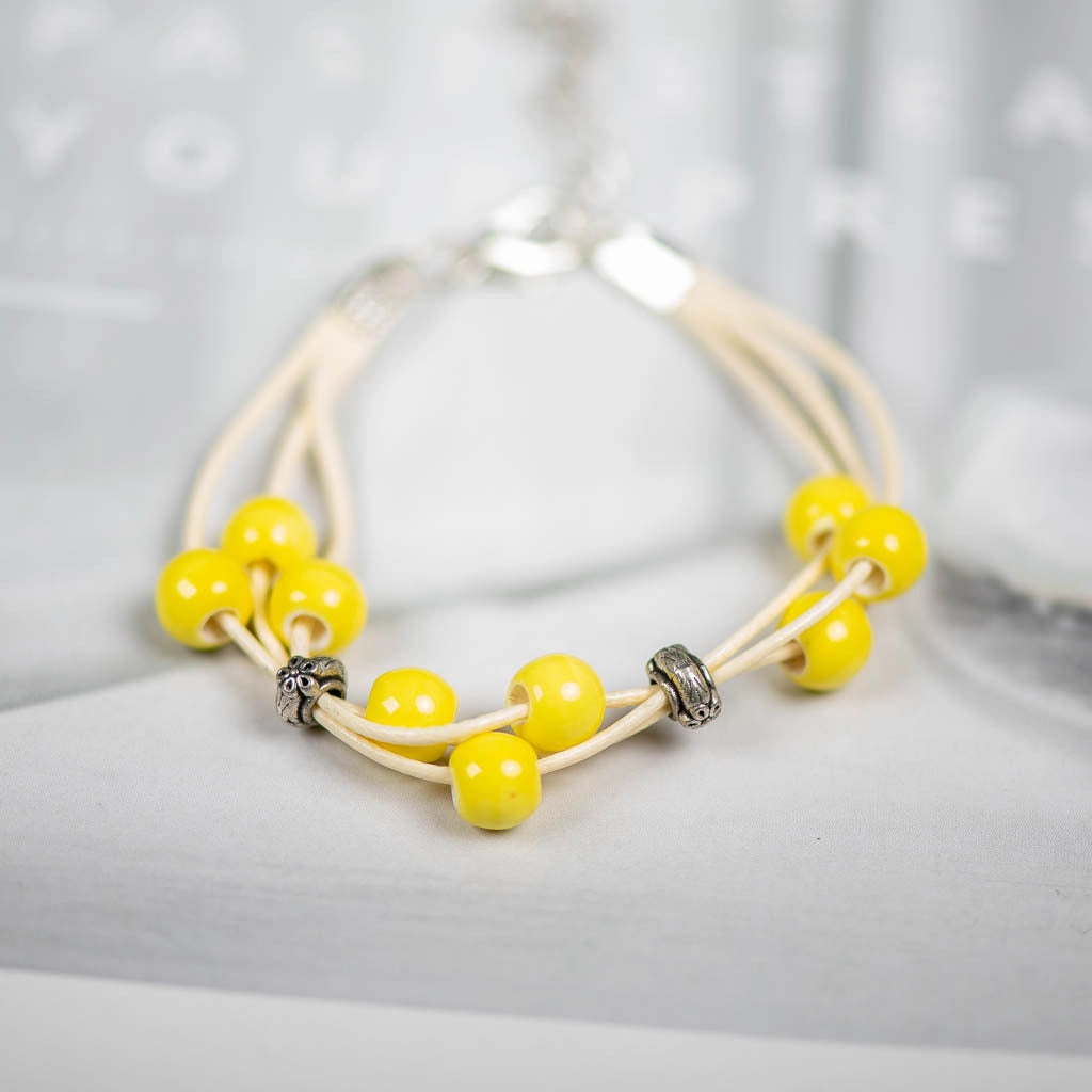 Wholesale Multilayer Braided Glazed Ceramic Bracelet