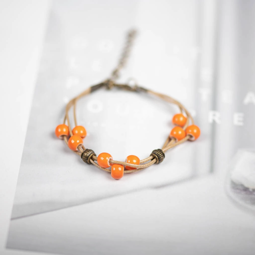 Wholesale Multilayer Braided Glazed Ceramic Bracelet