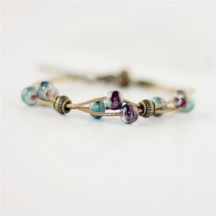Wholesale Multilayer Braided Glazed Ceramic Bracelet