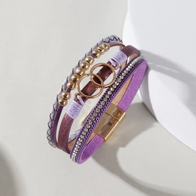Wholesale Multilayer Braided Leather Double Circle Magnet Buckle Bracelet