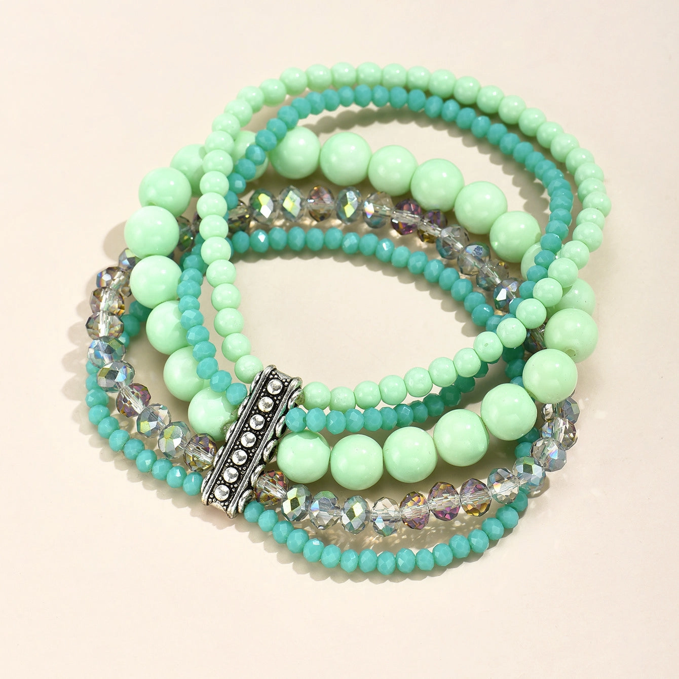 Wholesale Multilayer Color Plated Glass Beads Bracele Set of 5