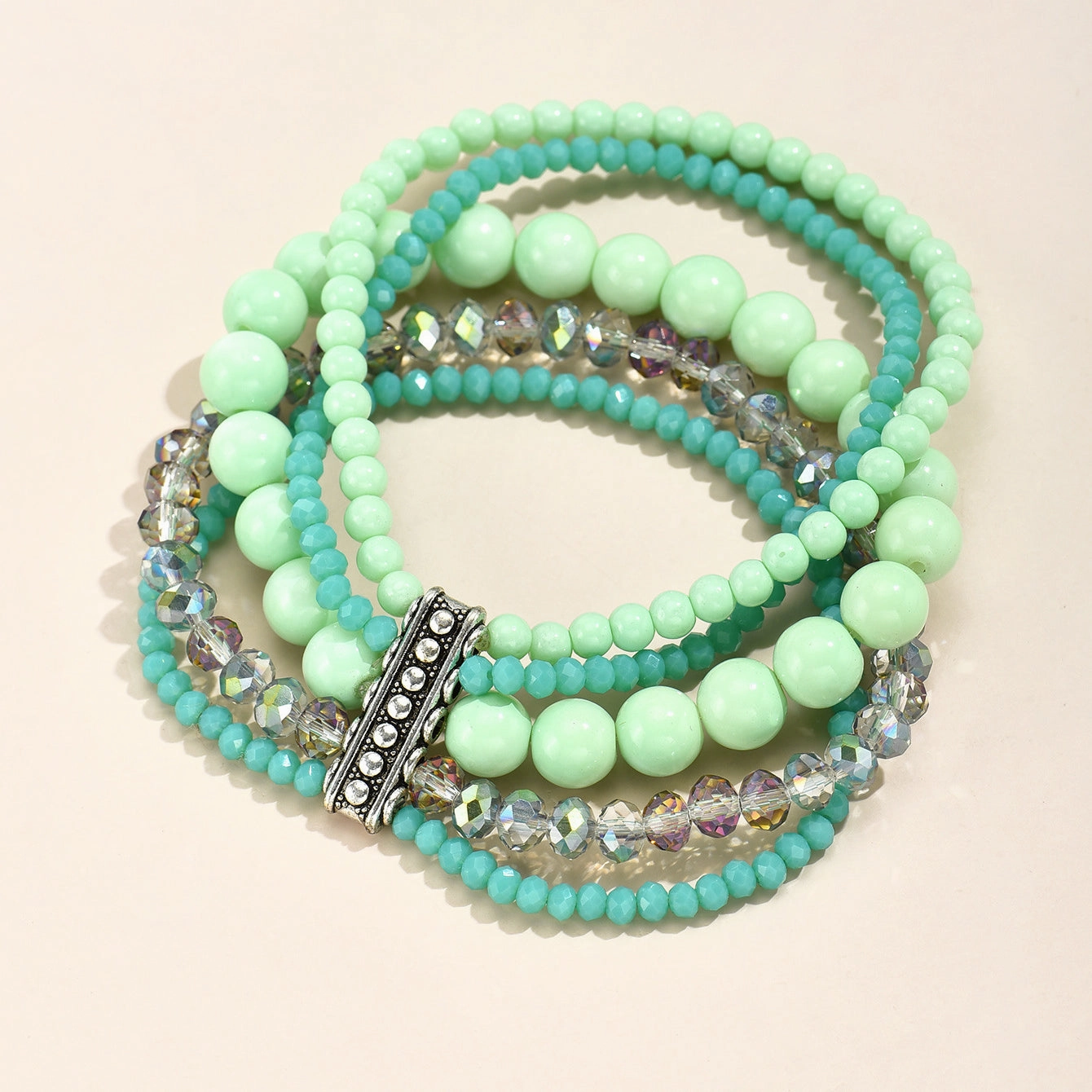 Wholesale Multilayer Color Plated Glass Beads Bracele Set of 5
