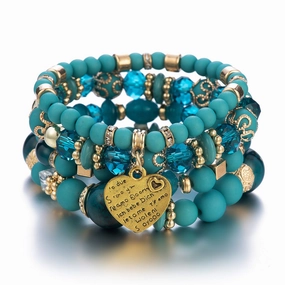 Wholesale Multilayer Crystal Peach Heart Beaded Bracelet