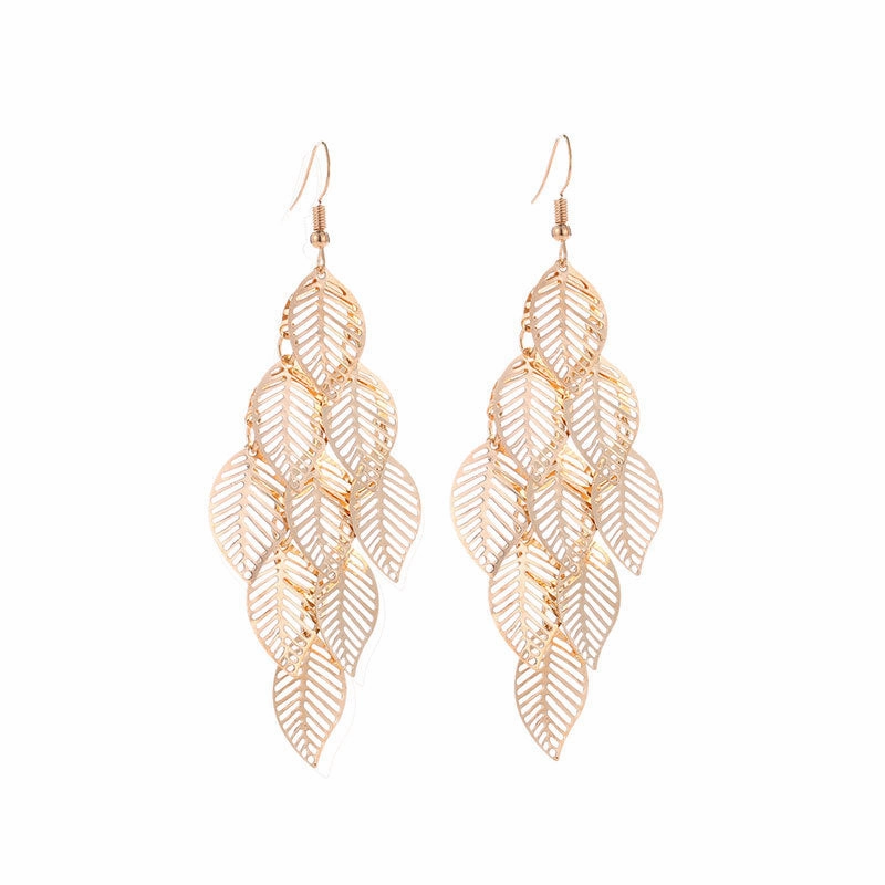 Wholesale Multilayer Hollow Leaf Alloy Earrings